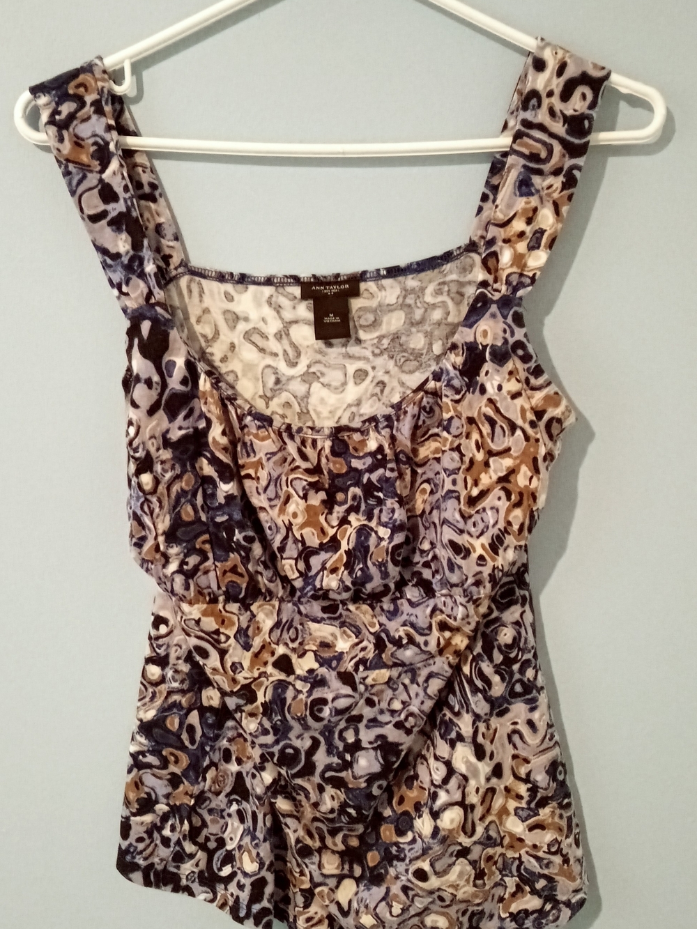 Ann Taylor Blue Tan and Black Abstract Scoop-Neck Tank